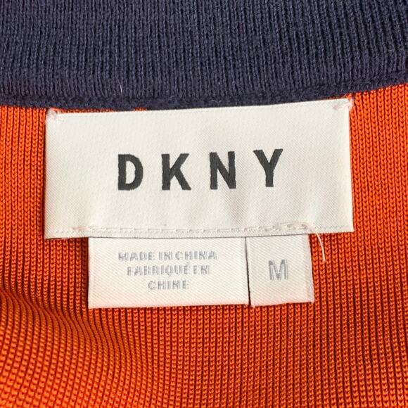 DKNY Size M Navy Orange Merino Wool Contrast Trim Short Sleeve Dress - Picture 4 of 6
